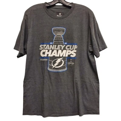 TAMPA BAY LIGHTNING Shirt Adult Large Gray 2020 STANLEY CUP CHAMPS Spell Out NHL — 第 1/4 张图片