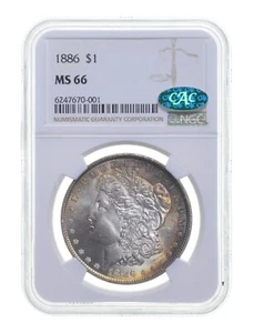 MS66 1886 Morgan Silver Dollar - CAC - Graded NGC - Rainbow Toned *3638 - Picture 1 of 3