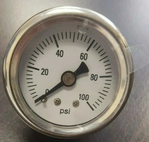 Mechanical Fuel Pressure Gauge 1.5" Dia Liquid Filled 0-100 PSI White w/ Chrome  - Picture 1 of 2