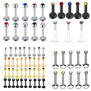 10X 16g Crystal Labret Ring Steel Multitype 8mm Bar Monroe Lip Ear Stud Piercing - Picture 1 of 19