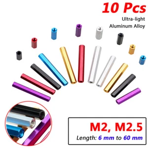 10PCS HEX M2 M2.5 FEMALE X FEMALE THREADED STANDOFF SPACER NUT ANODIZED ALUMINUM - Picture 1 of 10