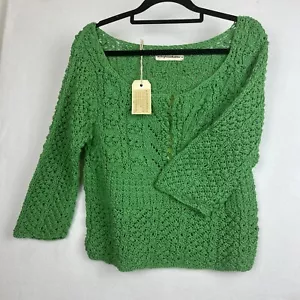 New Cotton Crochet 3/4 Sleeved Summer Jumper Size 10 -12 Brightside Knit Green - Picture 1 of 13