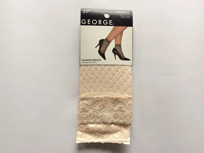    2 PAIRS WOMENS LACY STYLE ANKLET SOCKS * DARK IVORY * NWT * SZ 9-11 - Image 1 of 2