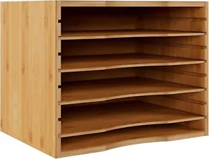 Bamboo 5-Tier Desktop Organizer Paper File Holder with Adjustable Shelves - Picture 1 of 8