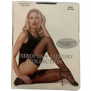 Luxurious Lace Thigh High Black Stockings One Size European Luxury Collection - Picture 1 of 3