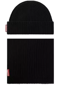 DSQUARED2 WARMY LOGO TAG WOOL BEANIE HAT + SCARF SET KNM006501W067572124 - Picture 1 of 5