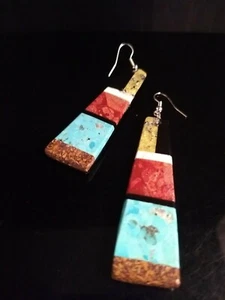 Pendientes colgantes largos multicolores Santo Domingo Kewa Torevia Crespin - Imagen 1 de 11