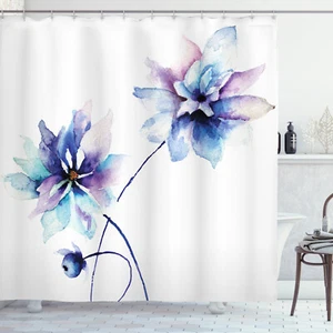 Shower Curtain Floral Purple Elegant Flowers Spring Themed 70 Inches Long - Picture 1 of 2