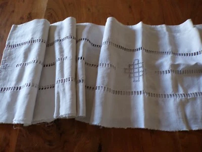 Linge ancien 1 pièce de lin ecru avec jours et broderies  ( ref 24 ) - Photo 1/4