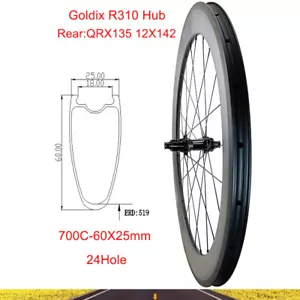 700C Road Bike Rear Wheels Carbon Tubeless Wheel 60x25mm 24H Center Lock XD XDR - Picture 1 of 10