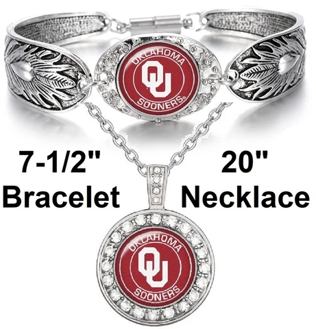 Oklahoma Sooners 925 Sterling Silver Necklace And Bracelet Set State D3D18 Cover