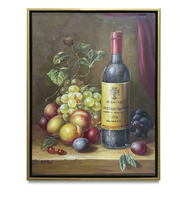 Hungryartist - Pintura al óleo original de un vino y frutas sobre lienzo 12x16 enmarcada Foto 1 de 4