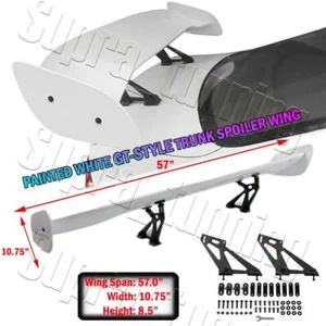 Painted White Universal 57" TYPE-2 ABS GT Trunk Adjustable Bracket Spoiler Wing - Picture 1 of 9