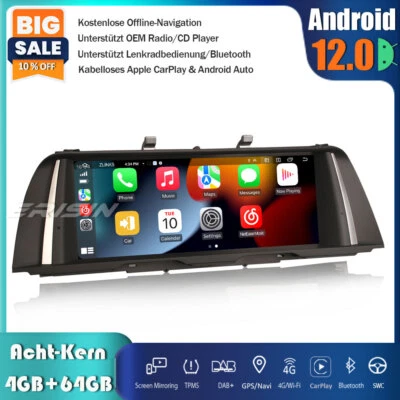 10.25" IPS Android 13 Autoradio GPS DAB+CarPlay 64GB Wifi 4G BMW 5er F10 F11 CIC - Bild 1 von 4