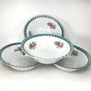 Vtg Yamatsu Serving Bowls(4) Pink Rose Aqua Blue Luster Rims 7" Floral Bowls C31 - Picture 1 of 12