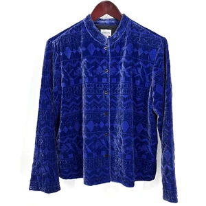 Vintage Chico’s blau Samt bestickt Seidenmischung Y2K Jacke Größe 1 / Small - Bild 1 von 9