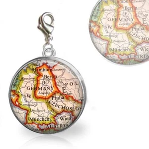 Germany Map Country Outline Glass Top 20mm Clip On Charm for Bracelet - Picture 1 of 1