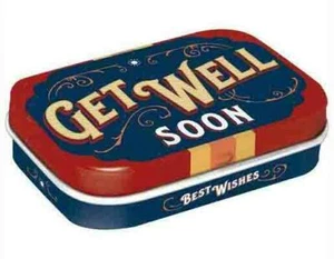 Retro Tin Metal Pill Box 'GET WELL SOON' with Mints 6x4cm Nostalgic Art - Bild 1 von 3
