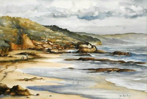 AUSTRALIAN WATERCOLOUR BY DAVID MACKAY HARRISON A SEASCAPE LANDSCAPE 1969 P32 - Picture 1 of 7