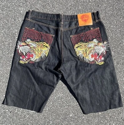 VTG Ed Hardy with  Tiger Denim Shorts Size 40 X 34 Men’s Christian Audigier - Image 1 of 4