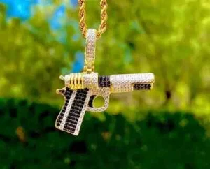 Men's Spinel Gun Pendant 14K Yellow Gold Plated 2Ct Round Lab -Created Diamond - Picture 1 of 6
