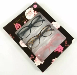 Betsey Johnson 3 Pairs Set Reading Glasses Black Pink Cheetah Readers +2.00 New - Picture 1 of 9