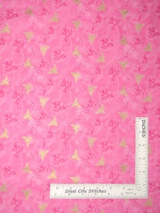 Bumble Bee Fabric Flower Gold Pink Northcott #2885 Garden Etchings Cotton 1.2 Yd - Picture 1 of 1