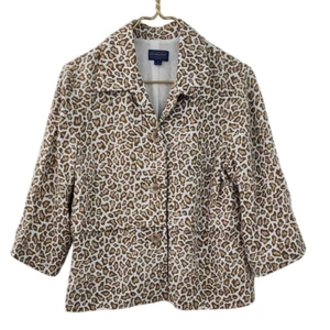 Pendleton Womens Leopard Print Linen Blend Crop Jacket Blazer Medium - Picture 1 of 11