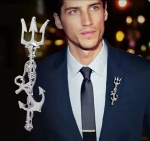 Trident Brooch Suit Pin Lapel MENS WEDDING BROOCH PROM CHRISTMAS 361 - Picture 1 of 5