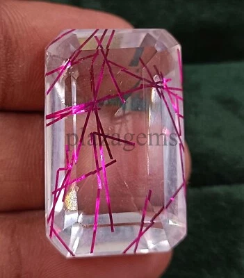 81.5 Ct Pink Rutilated Quartz Emerald Cut Transparent Certified Gemstone 5ASB - Image 1 of 4