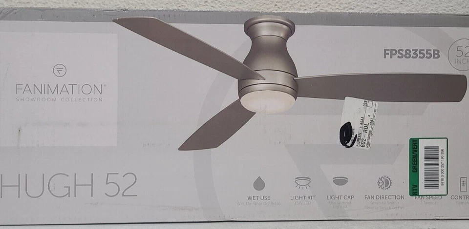 Fanimation Hugh 52 in. Integrated LED Indoor/Outdoor Brushed Nickel Ceiling Fan - Image 1 of 4