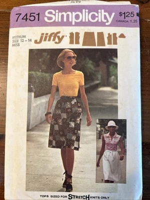 VTG 76 SIMPLICITY 7451 Misses Top in 2 Looks & Wrap Skirt PATTERN M/12-14 UC - Image 1 of 4