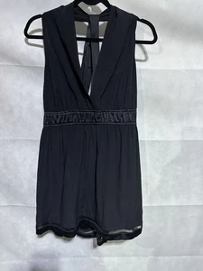 Hale Bob Womens 100% Silk Black Babydoll Crossback Mini Dress Sz Large 90’s Y2k - Picture 1 of 4