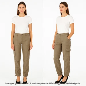 Liu Jo Donna Pantalone Cargo Grigio 100% Lino Tasche Lacci Casual Affusolato - Picture 1 of 21