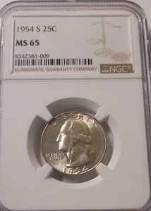 1954-S Silver Washington Quarters Certified NGC MS-65 - Picture 1 of 4