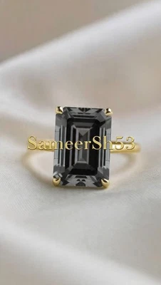 Diamante gris talla esmeralda de 2 quilates | Anillo de oro de 14 quilates cultivado en laboratorio | por SameerSh53 💍 Foto 1 de 4