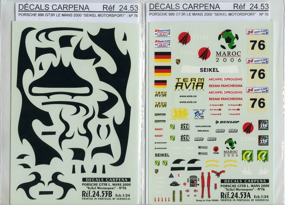 PORCHE 996 GT3 N° 76 LE MANS 2000 SEIKEL MOTORSPORT   DECALS CARPENA  1/24 - Immagine 1 di 1