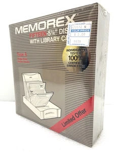 NEW SEALED MEMOREX 5.25" FLOPPY BOX OF 15 w LIBRARY CASE SINGLE SIDE 1D-40 - Picture 1 of 6