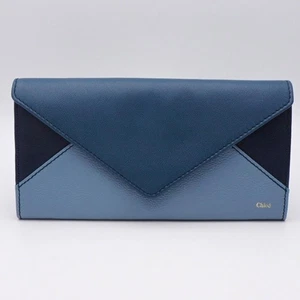 Chloe 3P0203 Patchwork Wallet Blue Tricolor Long Men'S Women'S Used - Picture 1 of 8
