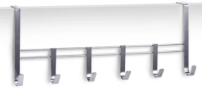13897 Appendiabiti Da Porta, 6 Ganci, Metallo, Argento, 51X7.1X20.5 Cm - Immagine 1 di 4