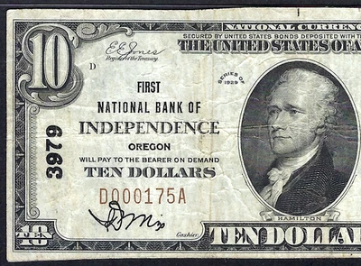 🇺🇸 OR 1929 $10  ♚♚INDEPENDENCE, OREGON♚♚ PMG VERY FINE 20 SCARCE ! - Image 1 of 3
