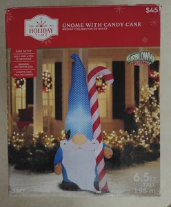 Holiday Time 6 .5 Ft Gnome with Red Hat and Candy Cane Inflatable - Picture 1 of 3