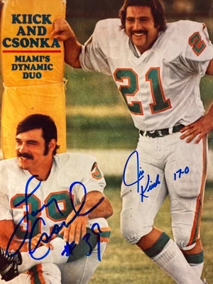 2 件手工签名 Larry Csonka & Jim Kiick 8 x 10 复古照片海豚动态二重奏 — 第 1/4 张图片