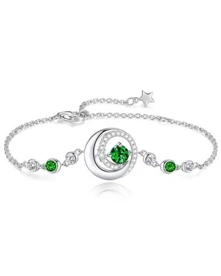 Women Moon Star Chain Bracelet 5ct Round Simulated Emerald 14k White Gold Plated - Image 1 of 4