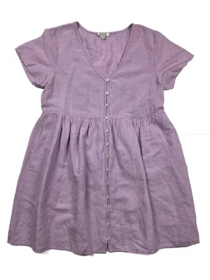 Mini vestido feminino Madewell Alexandra Lillac linho babydoll manga gorro tamanho médio - Imagem 1 de 4