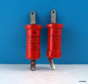 2 STCK. DRALORIC RÖHRENKONDENSATOR RA16X40 50pF + - 10 % 3kVs 4,2KVA Arme - 5A - Bild 1 von 6