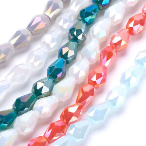 10 Strd Electroplate Glass Faceted Drop Beads Mini Loose Spacer Crafting 6x4mm