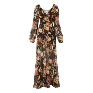 NEU MIT ETIKETT $ 898 VERONICA BEARD RUNWAY AVANI BRAUN BLUMENDRUCK SEIDE MAXIKLEID GRÖSSE US 2 - Bild 1 von 10