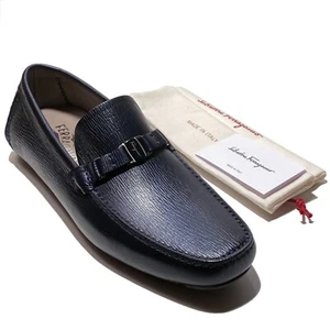 Ferragamo Bit Halbschuhe 11,5 EE marineblau genarbtes Leder Herren Fahrer elegante Slipper - Bild 1 von 6