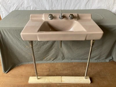 Fregadero de baño consola marrón chocolate leche mediados de siglo patas cromadas 572-23E de colección Foto 1 de 4